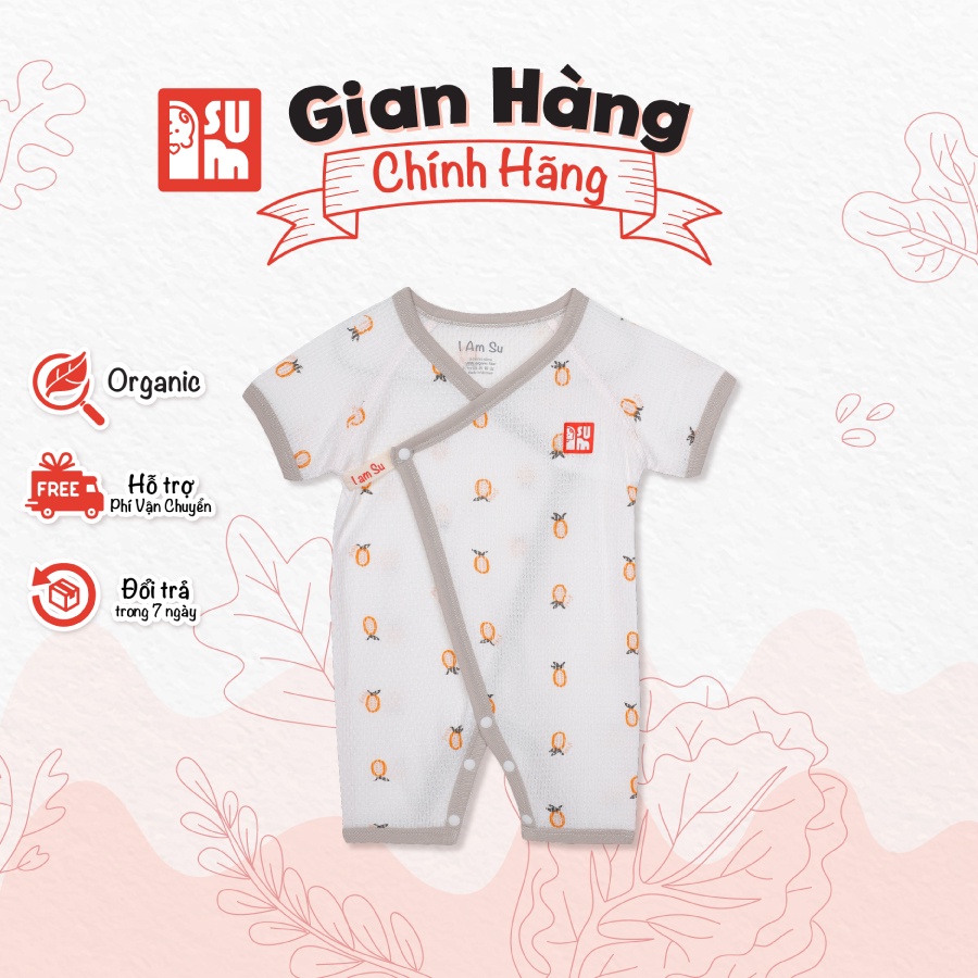 Quần áo sơ sinh bé trai bé gái IAMSU bộ quần áo sơ sinh body liền thân cài chéo cộc tay cotton organic nhập Hàn