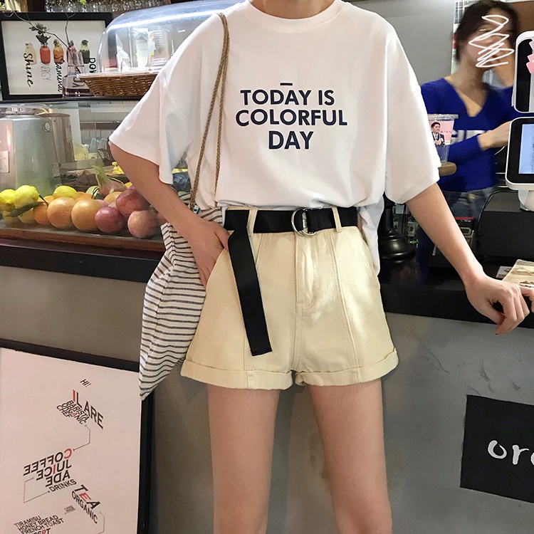 Quần Short Denim Lưng Cao Phối Thắt Lưng Thời Trang 22923