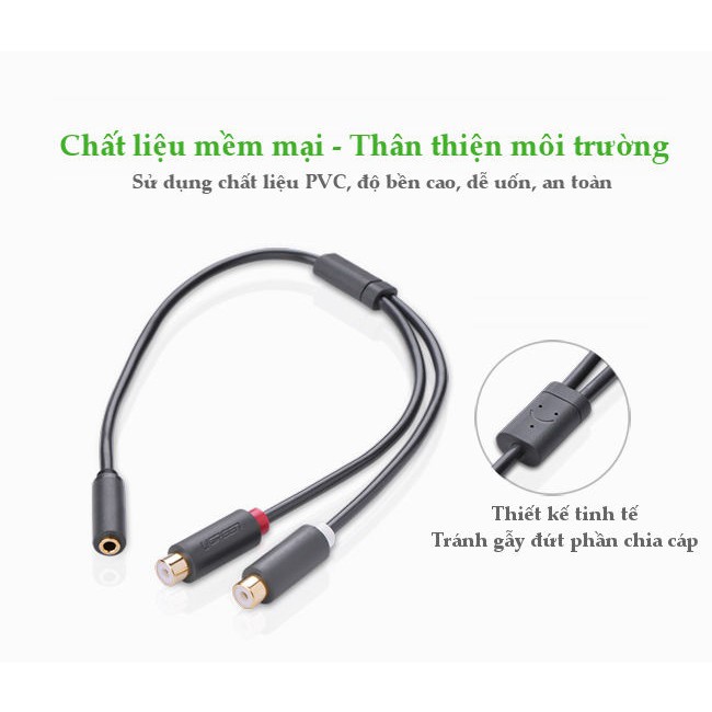 Dây chuyển đổi 3.5mm cái sang 2 đầu RCA cái dài 25CM màu đen UGREEN AV109 10562