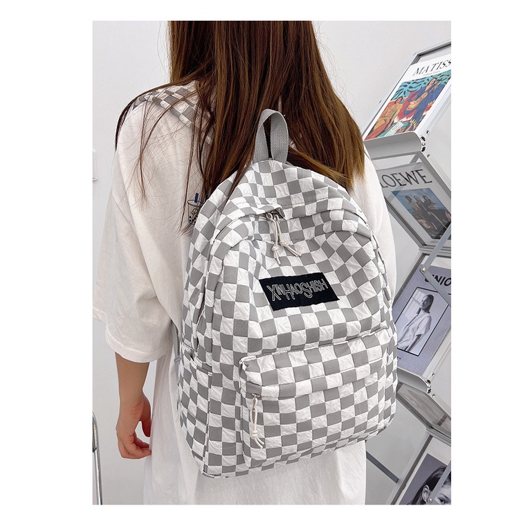 Ba Lô Học Sinh ,Phiên bản Hàn Quốc của phong cách văn học ins, chất liệu nylon, in kẻ sọc