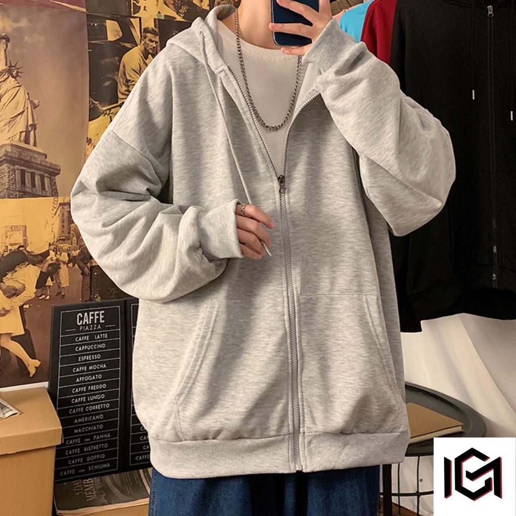 Áo Khoác Nỉ, Áo Khoác Hoodie Basic kéo khóa form rộng unisex Nam Nữ 2 màu CHUMI phong cách Hàn Quốc CM040