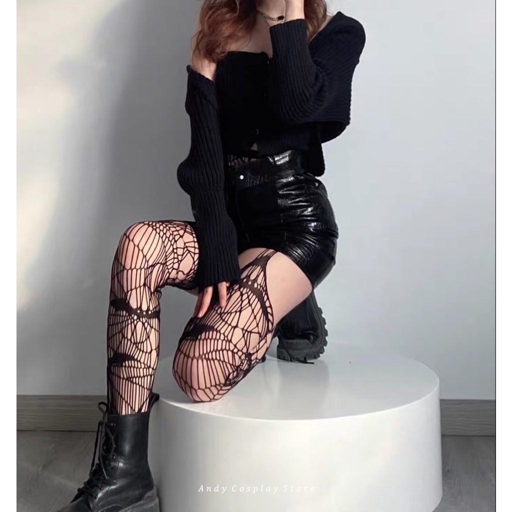 [CÓ SẴN] Quần tất lưới lỗ Harajuku hình dơi