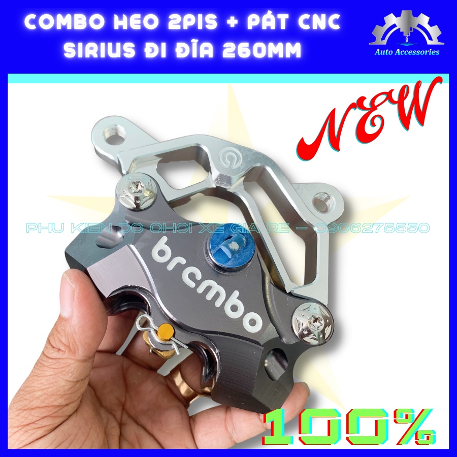 COMBO SIÊU RẺ [TẶNG 2 ỐC SALAYA] - Heo Dầu Trước Brcmbe 2piston đối xứng Kèm Pát CNC gắn Trước Sirius đi đĩa size 260mm