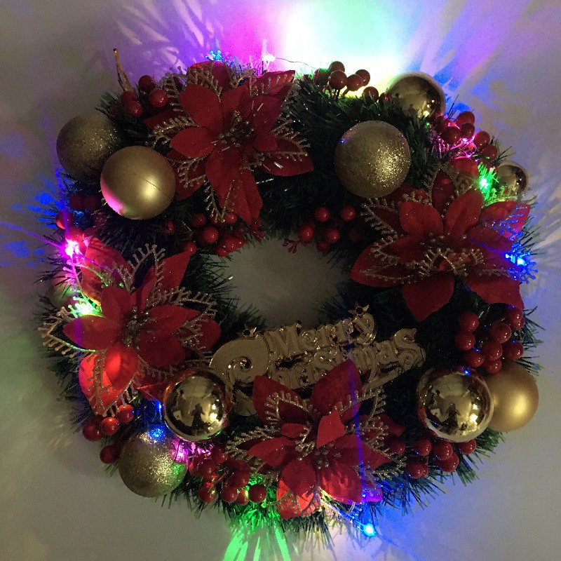 Vòng hoa Giáng Sinh -Vòng Noel- Vòng lá mùa vọng -Vòng nguyệt quế trang trí Giáng sinh đường kính 40cm có gắn đèn LED