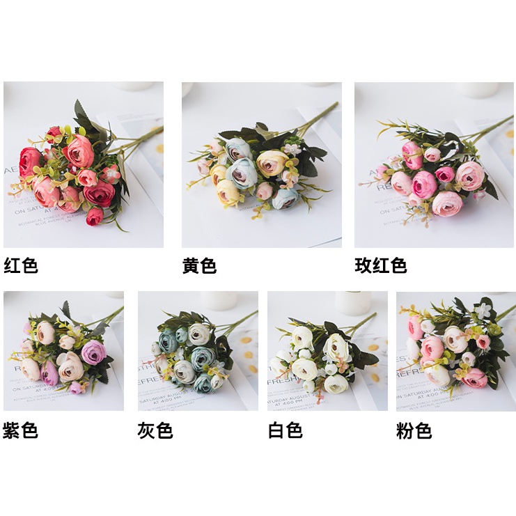 Bó Hoa Hồng Lụa hiasan 6 Đầu 4 Bông Nhỏ Phong Cách Vintage Châu Âu Trang Trí Nhà Cửa / Tiệc Cưới
