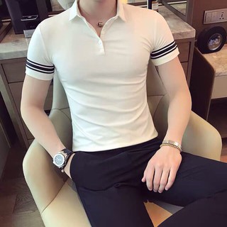 Áo Thun Nam Ôm Body Hàn Quốc Đen/ Trắng Họa Tiết Viền, Áo Thun Nam Soái Ca