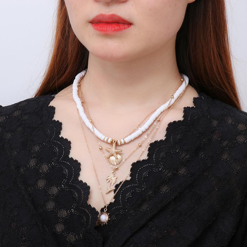 Vòng cổ Nhiều Lớp Mặt Hình Vỏ Sò / Sao Biển Mềm Mại Làm Quà Tặng Valentine