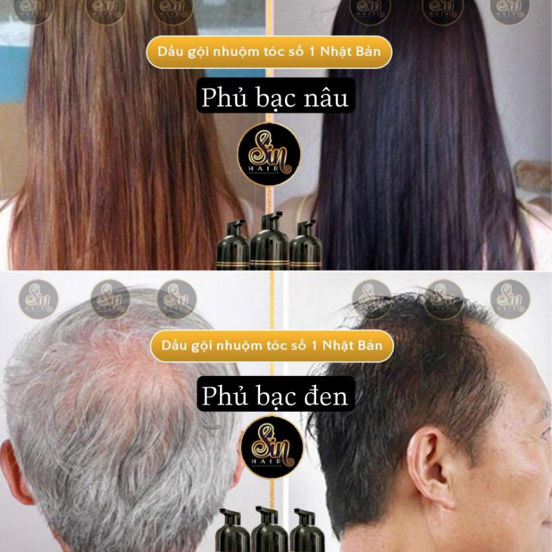 [CAM KẾT CHÍNH HÃNG]Sin hair❤️Dầu gội nhuộm tóc phủ bạc nhân sâm, phủ đen tóc phủ nâu tự nhiên số 1 Nhật Bản 500ml