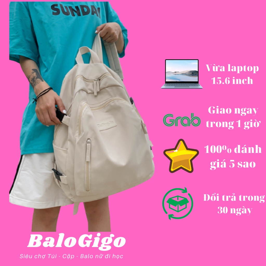 Balo basic trơn vải ulzzang phong cách Hàn Quốc dễ thương G211 - BaloGigo