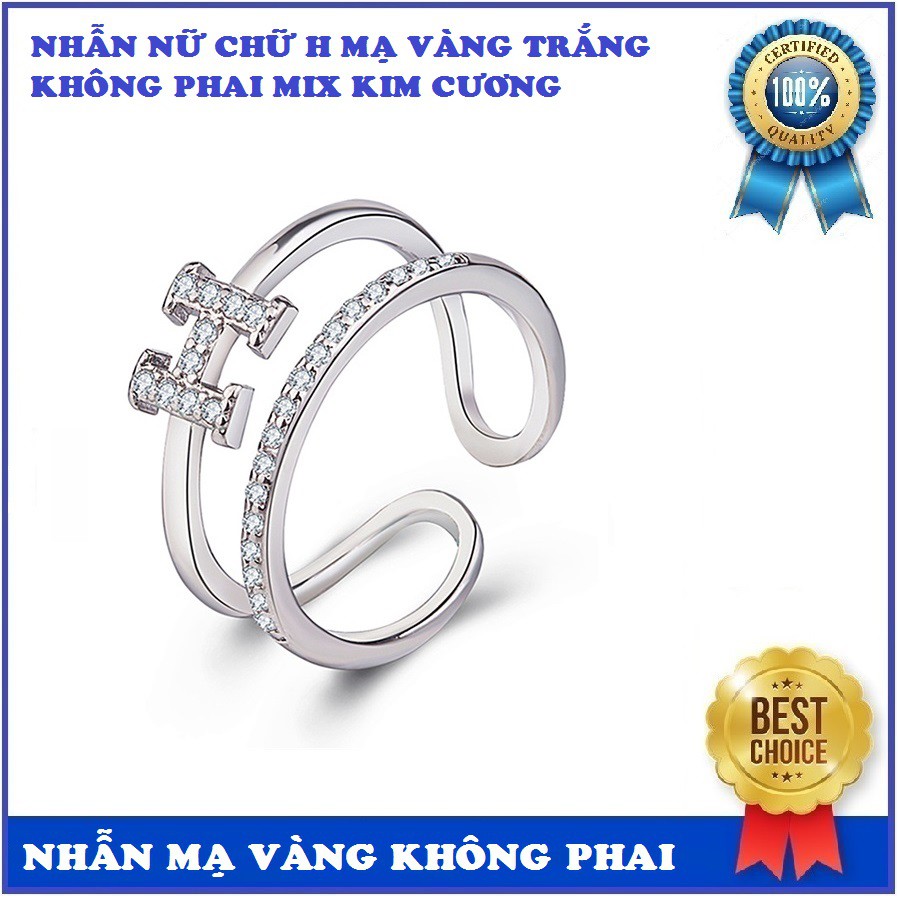 Nhẫn chữ H mạ vàng trắng không phai free size dành cho bạn gái có tên bắt đầu là H