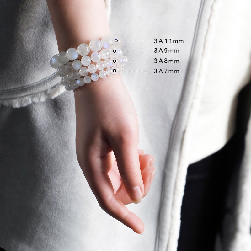 Chuỗi Vòng Mặt Trăng  Thiên Nhiên, Màu Trắng Sữa, Size Hạt 7.5 - 8mm - Phong Thủy Thành Đô