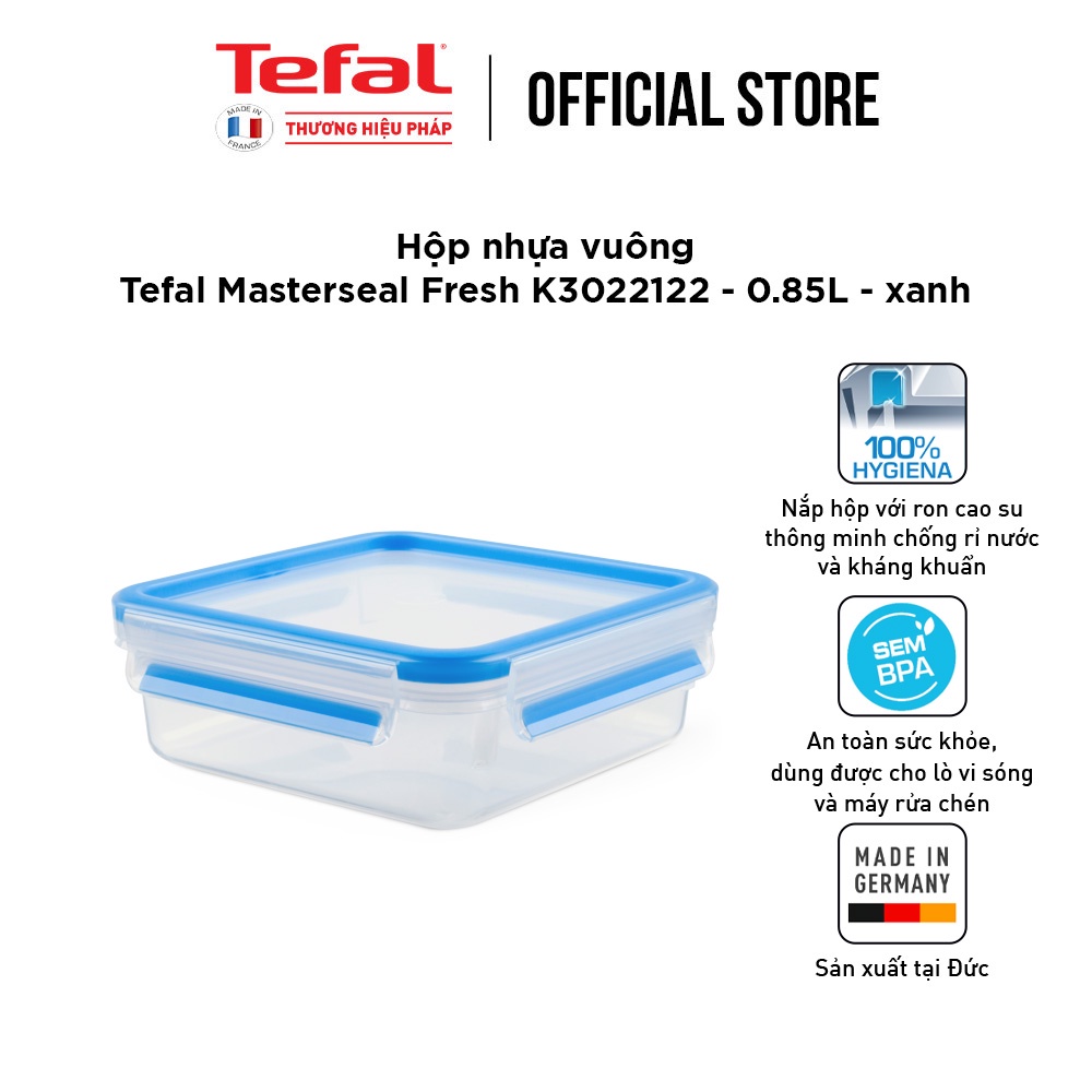 [LIFEMC11BPC -8% đơn 350K] Hộp nhựa vuông Tefal Masterseal Fresh K3022122 - 0.85L - xanh