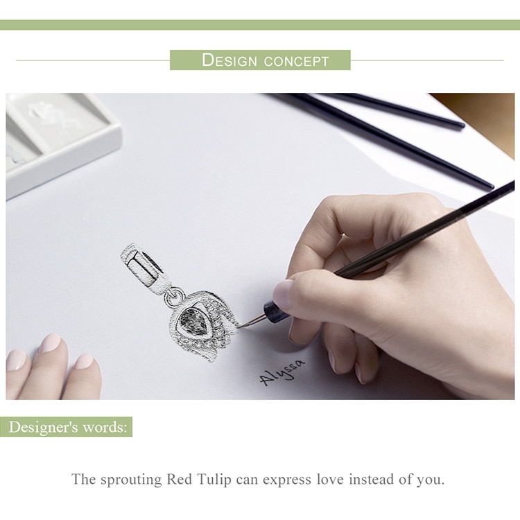 Hạt Charm Bamoer SCC1027 Bằng Bạc Đính Đá Pha Lê Hình Dạng Hoa Tulip Gắn Vòng Đeo Tay