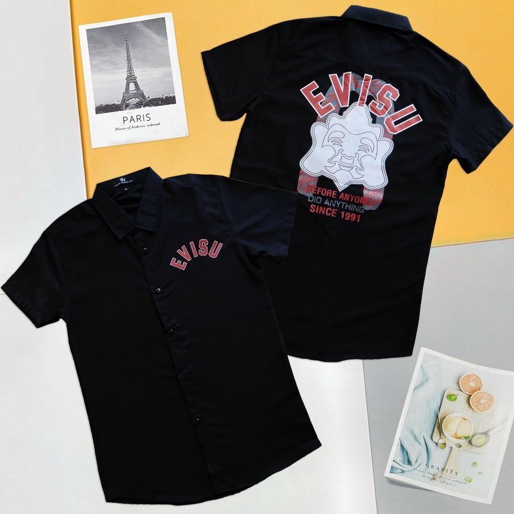 Mua Áo Sơ Mi Nam Tay Ngắn EVISU Vải Lụa Kate Mềm Mịn Hình In Sắc Nét ...