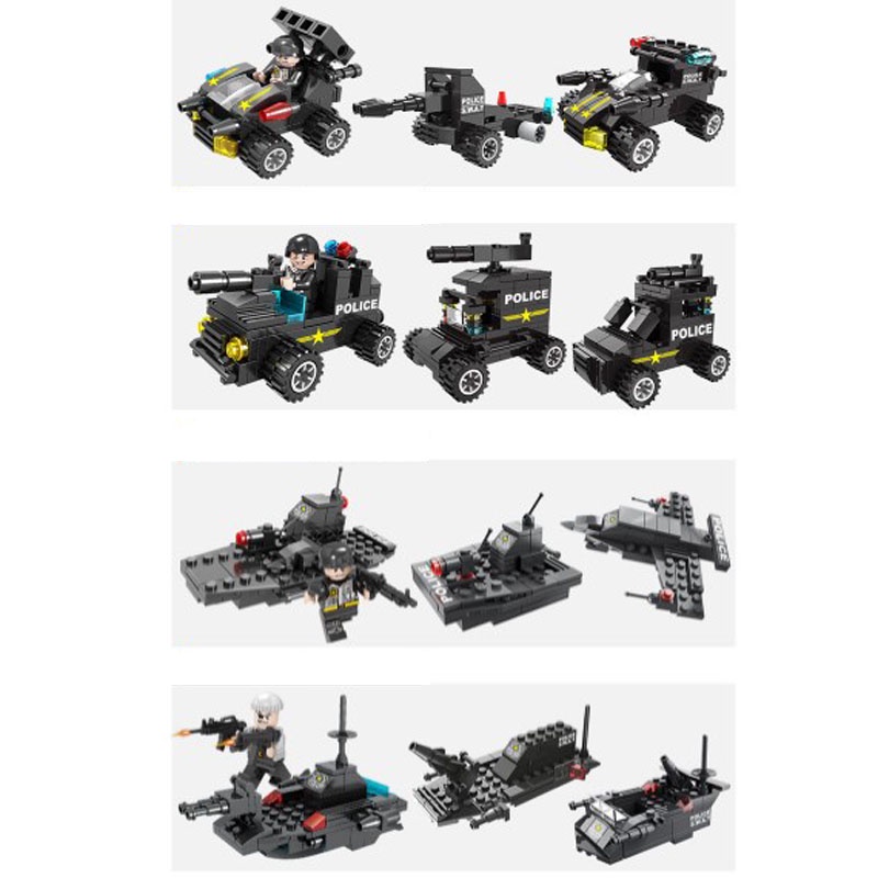 Đồ Chơi Lắp Ráp Kiểu LEGO Biệt Đội Cảnh Sát,Trực Thăng,Tàu Biển ,Ôtô ,Swatt Team 27 Tạo Hình Với 750 Chi Tiết