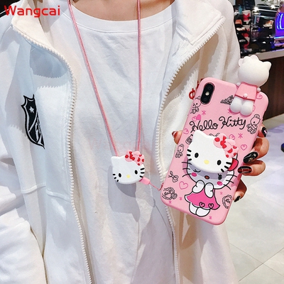 Ốp điện thoại tpu mềm+giá đỡ+dây đeo Hello Kitty cho Samsung Galaxy J7 Pro J6 J6+ J4 Core J4+ Plus 2018 J5 J3 Pro J2