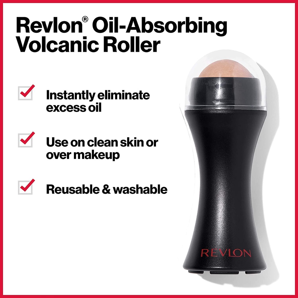 Thanh lăn hút dầu REVLON Oil-Absorbing Volcanic Face Roller, Reusable Facial Skincare Tool for At-Home or On-the-Go Mini