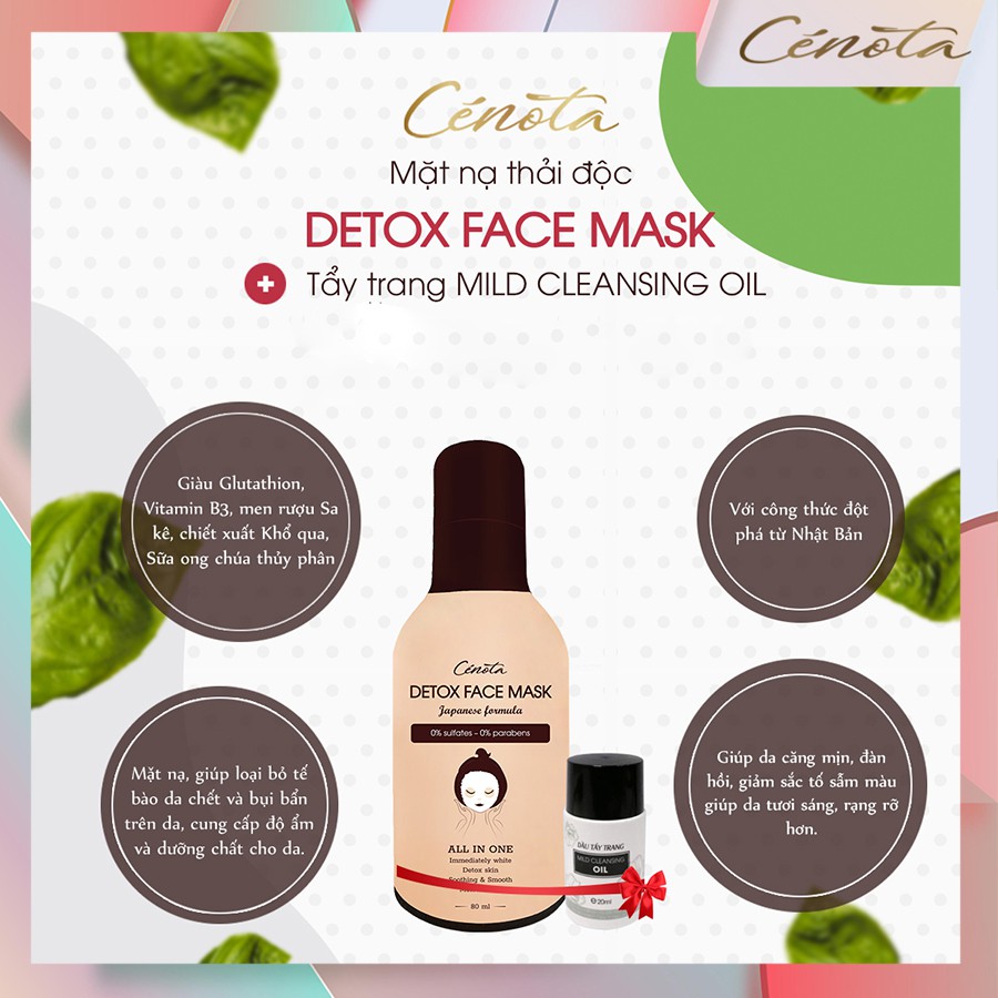 Mặt nạ thải độc Cénota 80ml, mặt nạ thải độc dưỡng ẩm cho da căng mịn - mã C20
