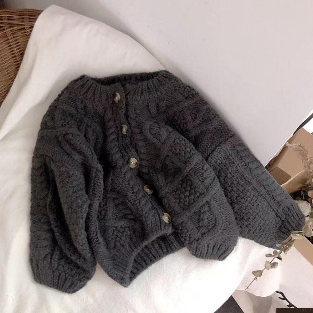 Áo khoác cardigan dệt kim tay dài cổ thuyền cài nút dễ thương thời trang thu đông cho bé gái 1-8 tuổi