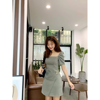 Đầm cổ vuông tà đắp chéo