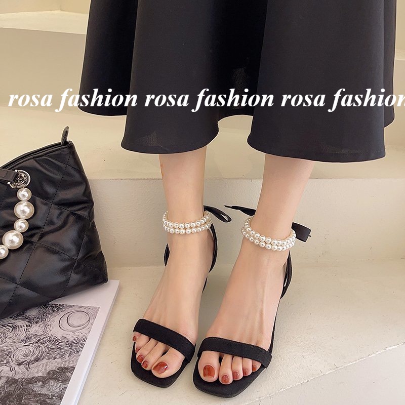 Giày cao gót nữ đế vuông thắt nơ 7 phân, giày sandal 7 phân quai ngọc hottrend 2022 CG-0586