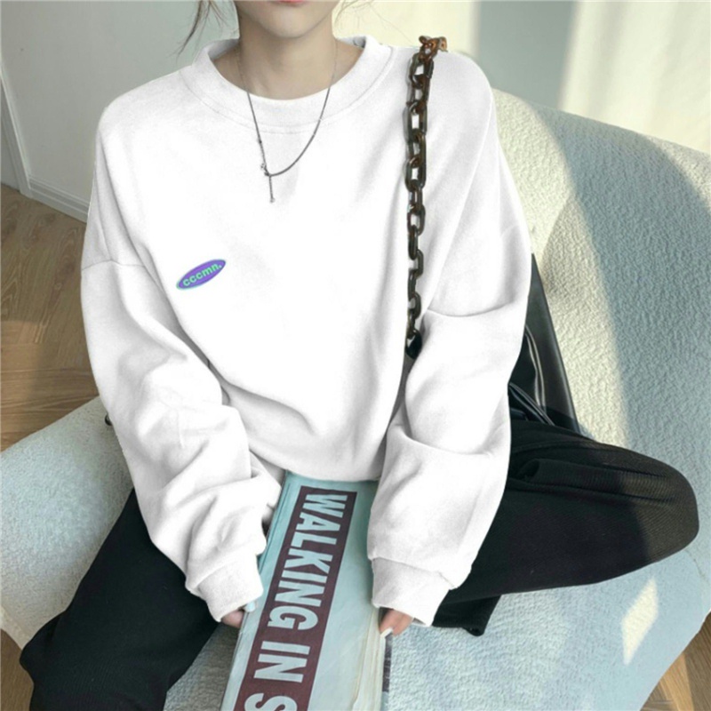 Áo sweater SUXI thể thao cổ tròn dáng rộng thời trang thu đông Hàn Quốc dành cho nữ