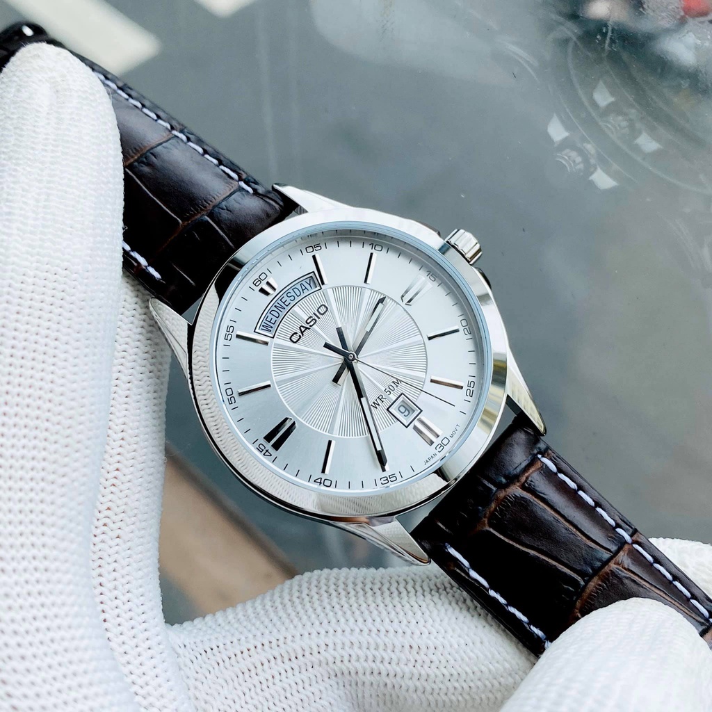 Đồng hồ nam tay nhỏ Casio MTP 1381L-7AV dây da mặt trắng chống nước 5ATM - Size 39mm Bảo hành 1 năm Hyma watch