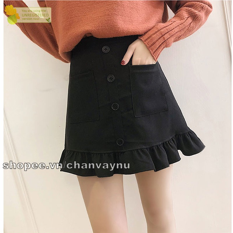 Chân váy kaki đuôi cá nút Đen MT278  size SML | BigBuy360 - bigbuy360.vn