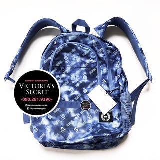(Balo 04) Ba lô xanh dương Tie Dye, có logo cún, 3 ngăn, đựng laptop 15'', 33x45cm - Victoria's Secret USA