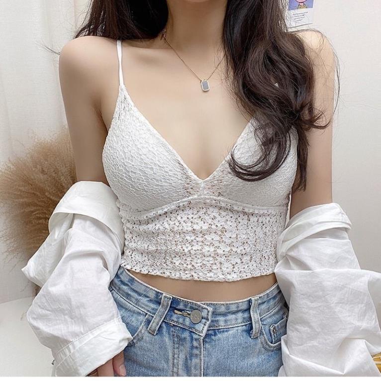 Áo Bra Croptop Ren Hoa Trẻ Trung Có Mút Ngực 990