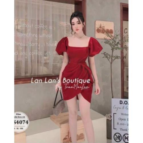Đầm body cổ vuông tay phồng vạt chéo cao cấp có mút ngực New !