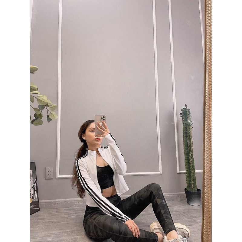 [Mã ZAMZA10 giảm 10k đơn 150k] Áo khoác thể thao Croptop Adidas kéo khoá, kiểu dáng ôm body thể thao thun co dãn