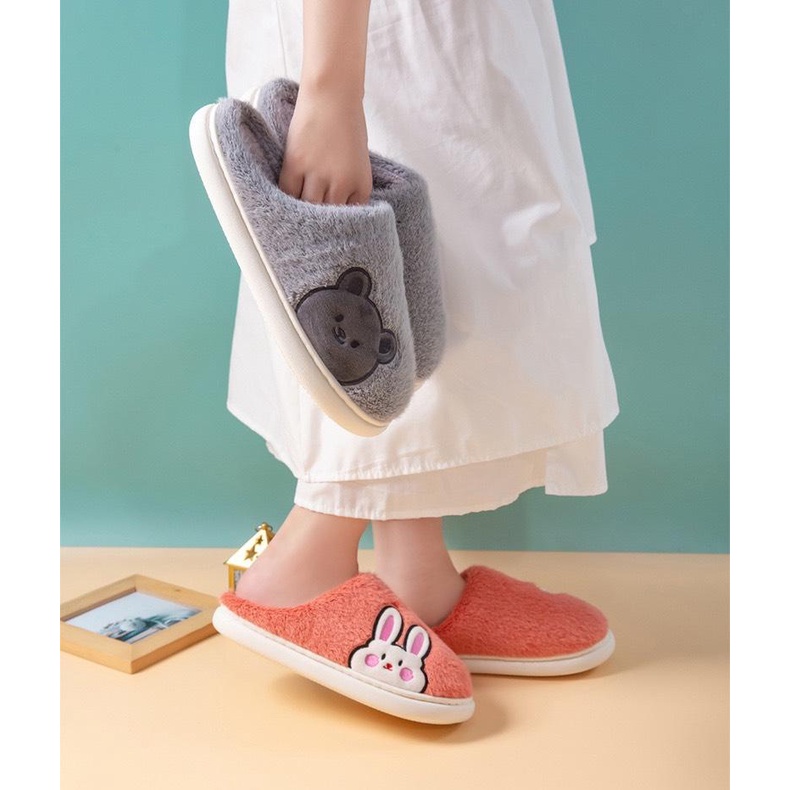Dép lông đi trong nhà, dép bông hình gấu, hình thỏ Brow siêu êm, ấm áp cho mùa đông SPN11