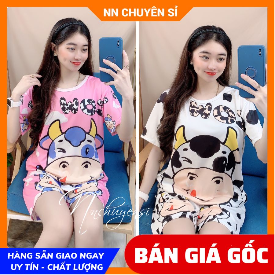 Set bộ bò sữa trẻ em &amp; người lớn đến 60kg vải thun mịn mát co giãn tốt đồ cho mẹ và bé gái bé trai DBRBD SIZE 6 ĐẾN L