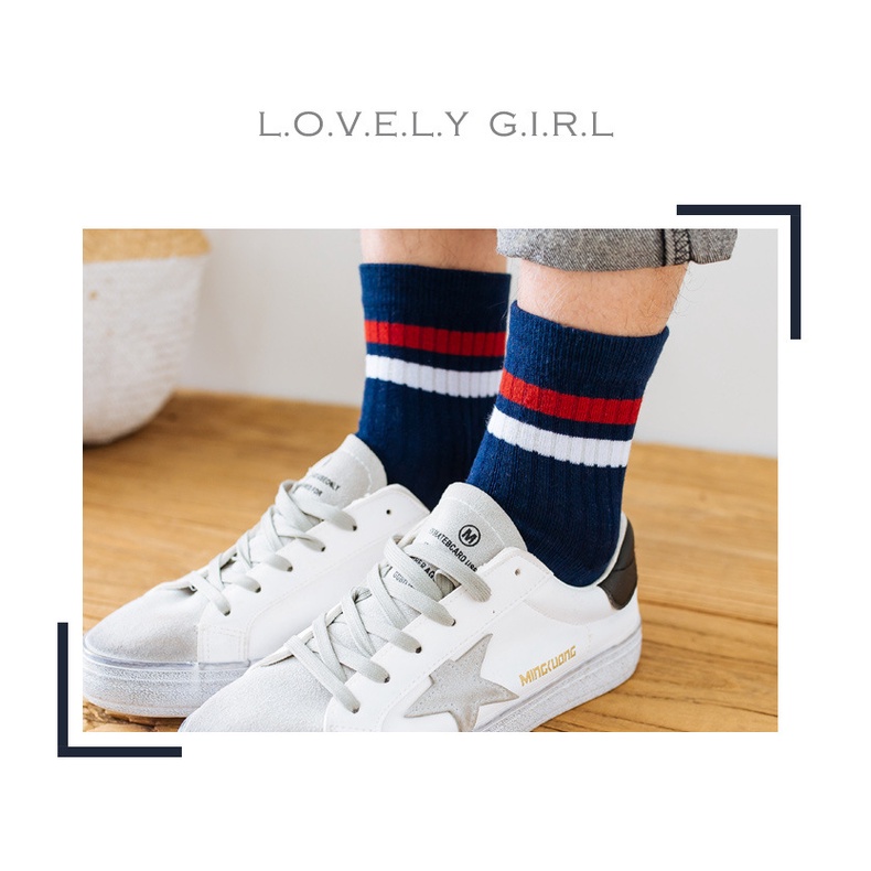 WAFNHA D383 Vớ Cotton Thể Thao Màu Trơn Thấm Hút Mồ Hôi In Kẻ Sọc Thời Trang Đường Phố Cho Nam