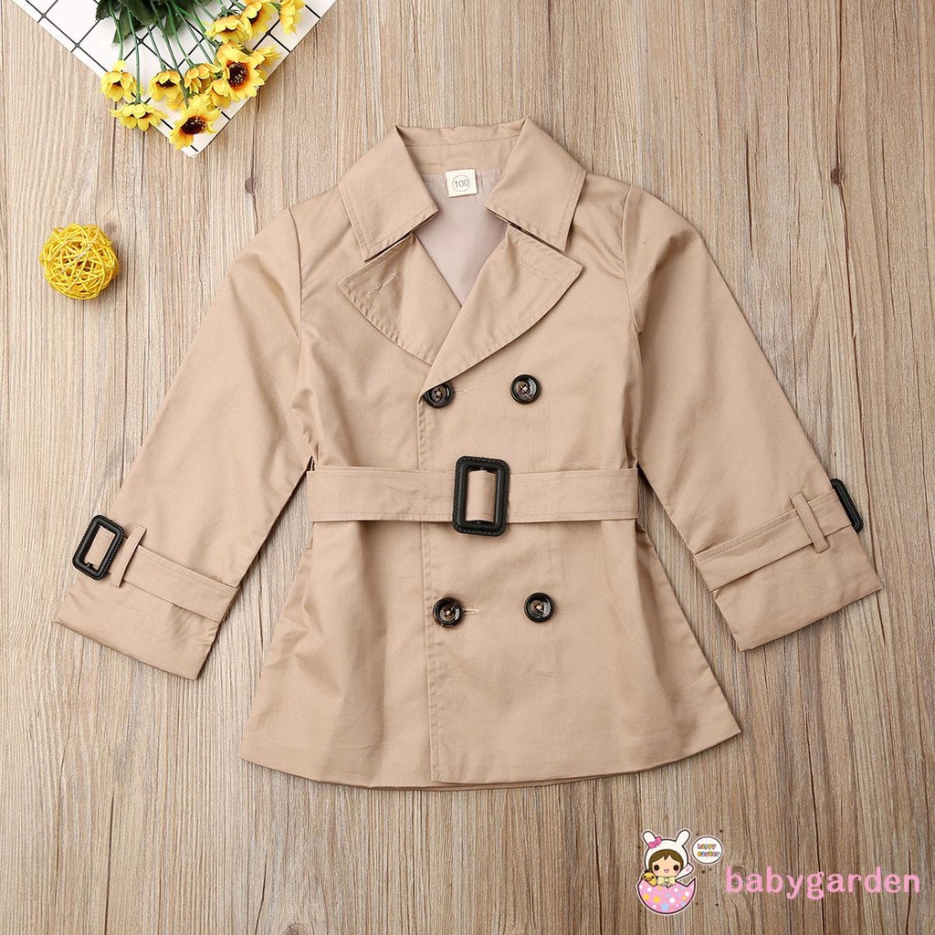 Áo Khoác Tay Dài Cài Hai Hàng Nút Kèm Thắt Lưng Thời Trang Cho Bé Gái