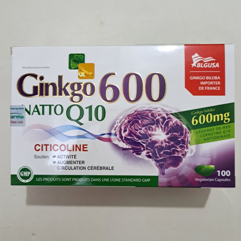 Hoạt huyết dưỡng não GINKGO 600 NATTO Q10 - Bổ não, tăng cường trí nhớ, tăng tuần hoàn máu não_Hộp 100 viên