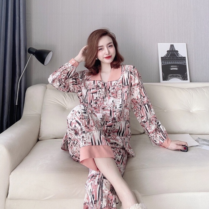 Đồ Ngủ Pijama Lụa Cao Cấp Quần Dài Tay Ngắn Mềm-Mịn-Mát, Đồ Bộ Mặc Nhà Bigsize Phong Cách Hàn Quốc