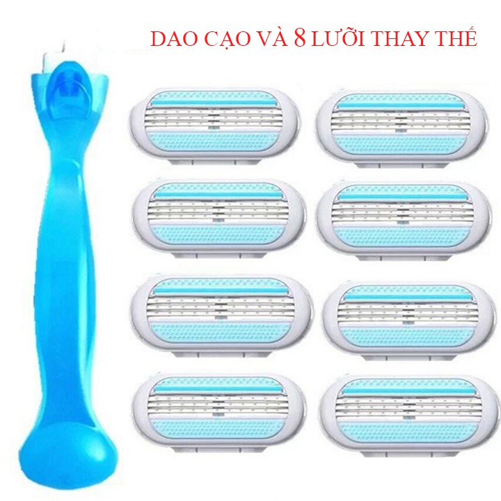 DAO CẠO LÔNG TAY, CHÂN, NÁCH COMBO 1 CÁN VÀ 8 LƯỠI THAY THẾ- DAO CẠO ĐA NĂNG CHO NỮ