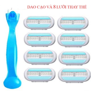 DAO CẠO LÔNG TAY, CHÂN, NÁCH COMBO 1 CÁN VÀ 8 LƯỠI THAY THẾ- DAO CẠO ĐA NĂNG CHO NỮ