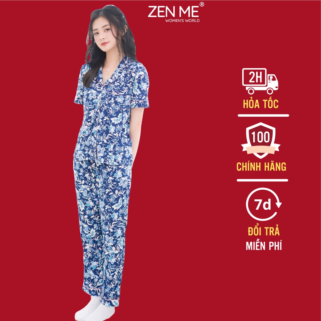Bộ mặc nhà nữ Zen Me đồ pijama thu đông cộc dài chất liệu 100% cotton họa tiết trẻ trung