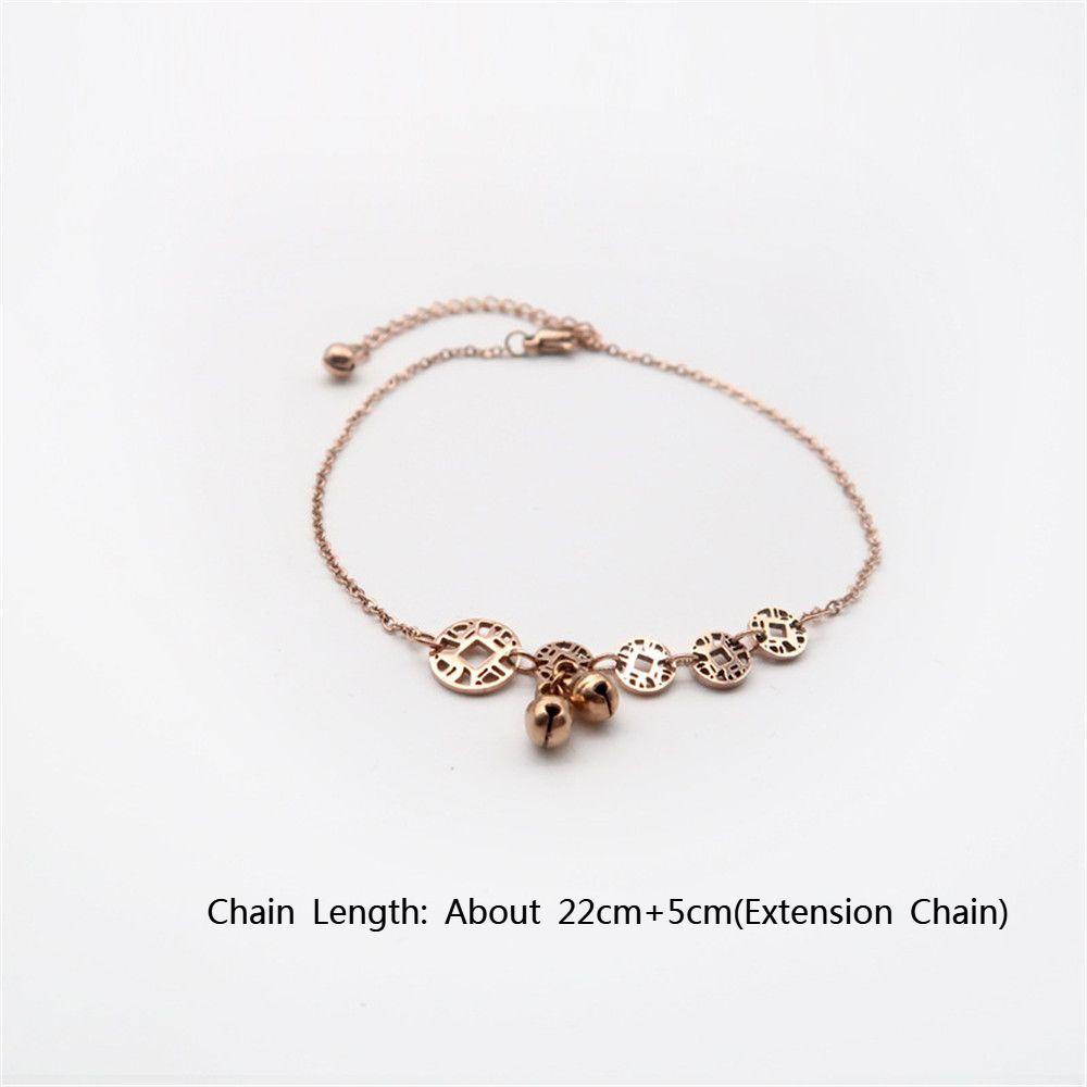 EUTUS Lắc Chân Thép Titan Đính Đồng Xu Phong Cách Trung Hoa Cá Tính Cho Nữ