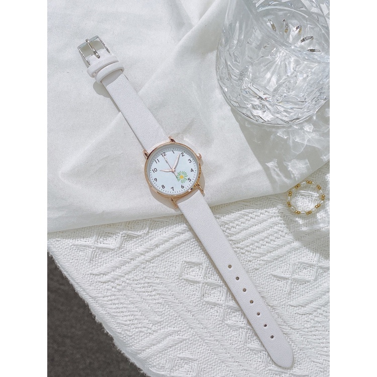 Đồng Hồ Đeo Tay Mặt Tròn Dây Da PU Họa Tiết Hoa Cúc Đơn Giản Thời Trang Hàn Quốc Chất Lượng Cao Làm Quà Sinh Nhật Cho Nữ