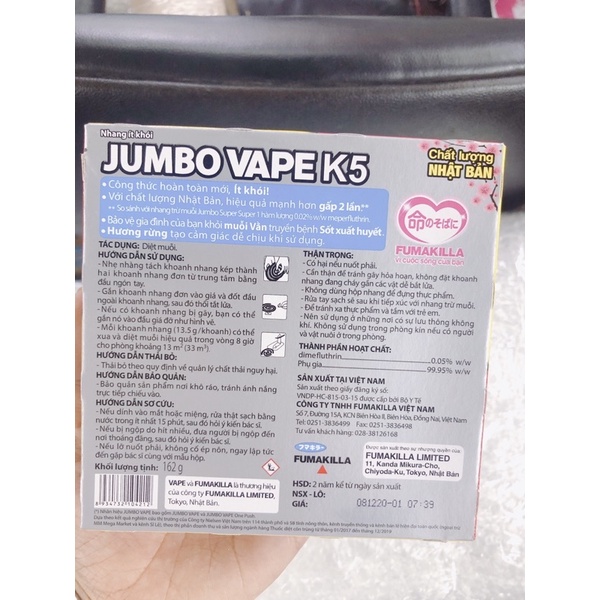 Hương muỗi JUMBO VAPE - Diệt muỗi gây sốt xuất huyết .