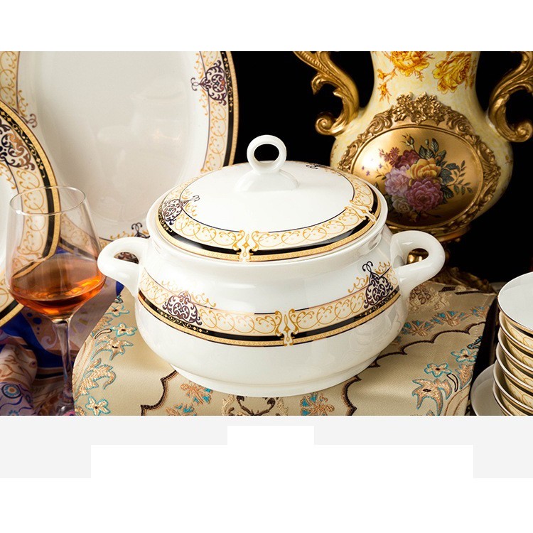 Bộ bát hoa văn vàng đen 58 chi tiết cao cấp