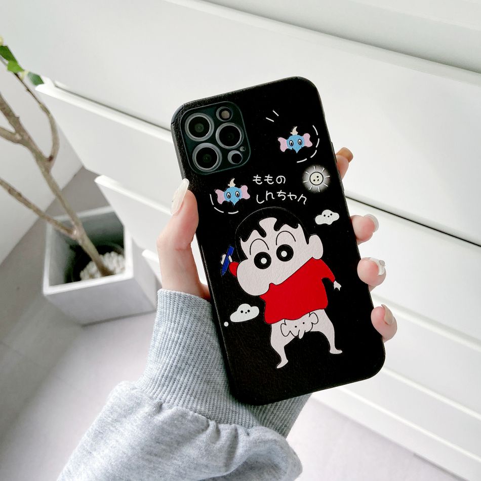 Bao Gồm Tất Cả ống Kính Ốp Lưng Chống Sốc Bốn Góc Crayon Shin-chan Lambskin Cho điện Thoại IPhone12 12Pro Max 11 11Pro Max X Xs Max XR 8 7 6 6S Plus