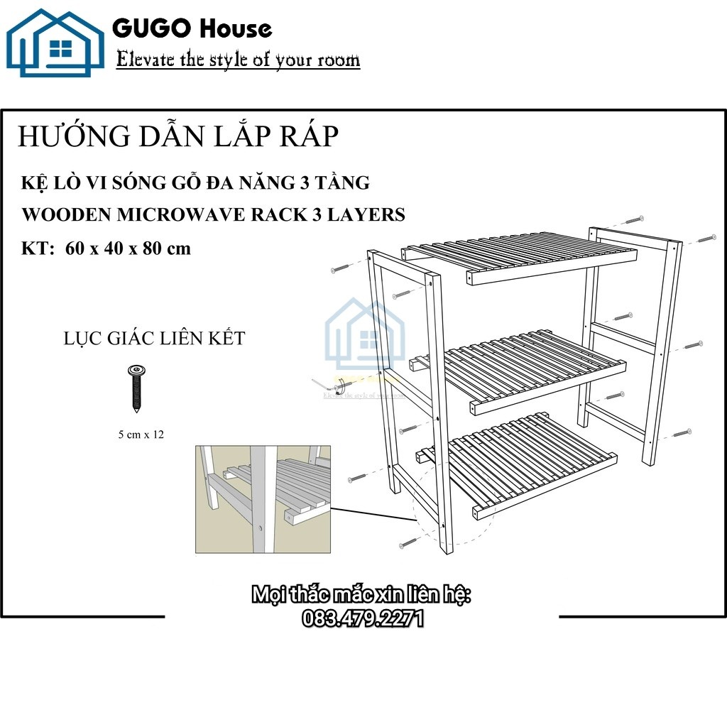 KỆ GỖ ĐỂ LÒ VI SÓNG 3 TẦNG - GỖ THÔNG NHẬP KHẨU - SIZE 60 X 80 CM