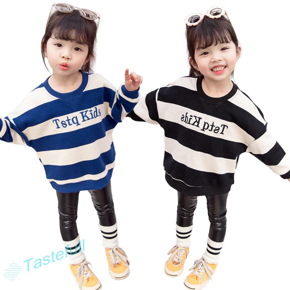 2pcs Clothes Set Striped Letter Kid Girls Long Sleeve Jumper Pants for baby