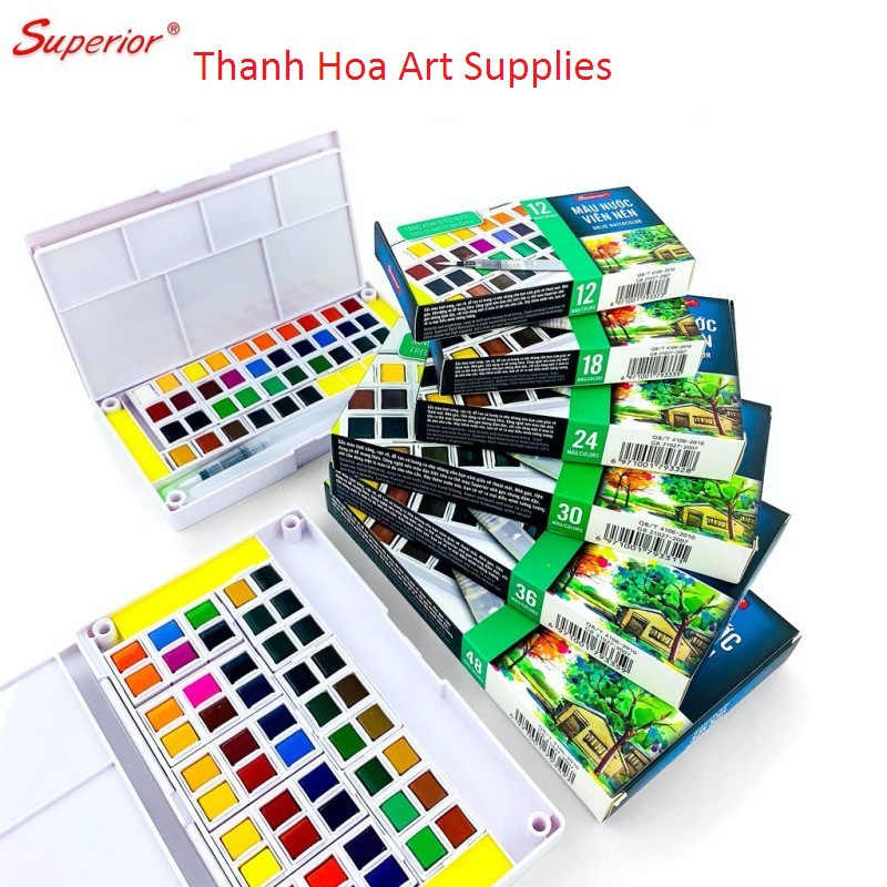 Màu nước SUPERIOR dạng viên nén hộp 12/18/24/30/36/48 màu