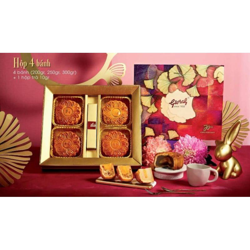 Hộp 4 bánh GIVRAL 200G 2 Trứng gồm Thập cẩm gà quay - Thập cẩm - Đậu xanh - Đậu xanh sầu riêng